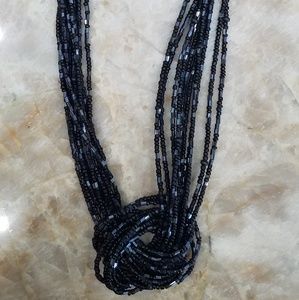 NEW! SHINY BLACK BEADED KNOT NECKLACE